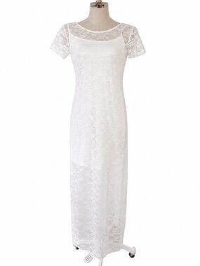 plus size lace mermaid dress Sheer Long Sleeve V-neck Mermaid Lace Plus Size Wedding Dress White / 18 main image 0